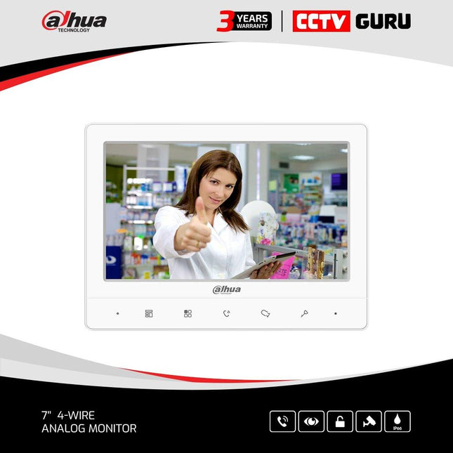 Dahua 7 - inch 4 - wire Analog Monitor with Multiple Bell Sounds DHI - VTH1020J - CCTV Guru