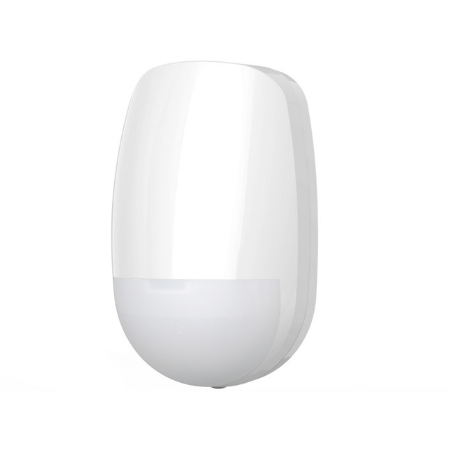 Close-up of a user scanning the QR code on a Hikvision wireless PIR for easy app setup.