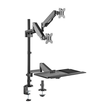 Brateck Gas Spring Sit - Stand Workstation Dual Monitors Mount Fit Most 17' - 32' Moniters Up to 8kg per screen, 360° Screen Rotation - CCTV Guru