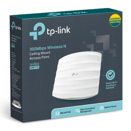 TP - Link EAP115 300Mbps Wireless N300 Ceiling Mount Access Point 1x RJ45 Port PoE 2x3dBi Omni Internal Antenna - CCTV Guru