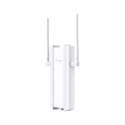 Bottom view of the TP-Link EAP625-Outdoor HD access point showing the Gigabit PoE port and the secure waterproof rubber gasket assembly.