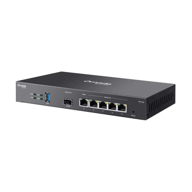 TP-Link Omada ER7206 enterprise-grade gigabit VPN gateway with multi-WAN load balancing for secure business networks.