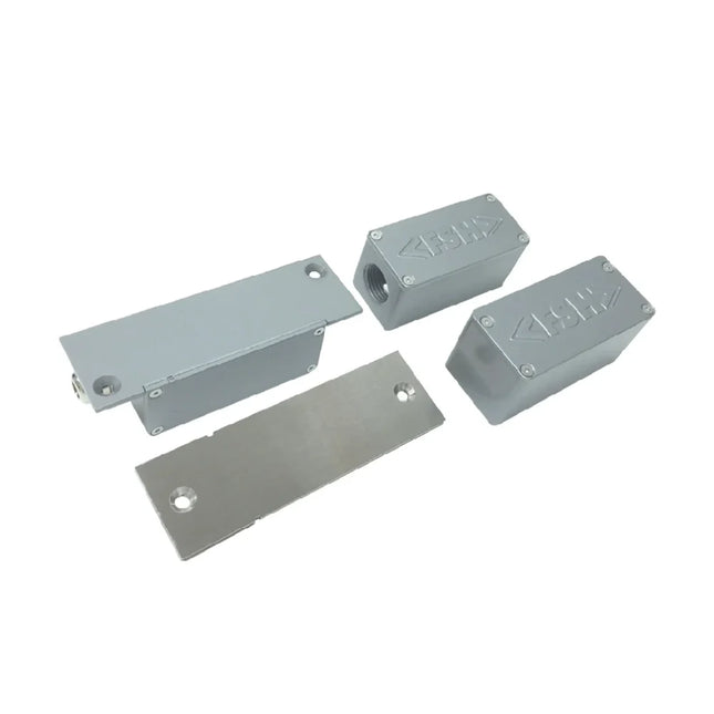 Front profile of the FSH FSS1-F high-security electric strike lock showcasing its robust stainless steel faceplate and heavy-duty latch keeper.