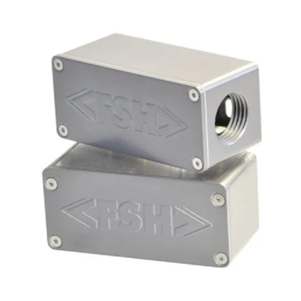 Complete view of the white FSH FSS1-S-NC surface mount high security door sensor and matching multi-magnet array plate, featuring Normally Closed (NC) circuitry.