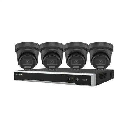 Hikvision ColorVu 8MP Black CCTV Kit – 4 Strobe, Audio & Alarm Turret Cameras + 8CH 8K NVR