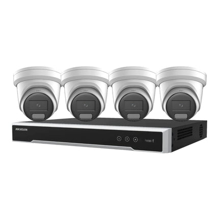 Hikvision 4 x 8MP Strobe Light, Two - way Audio, Alarm Cameras & 8 Channel NVR CCTV Kit: 4 x ColorVu Turret Cameras + 8CH 8K NVR Bundle - CCTV Guru