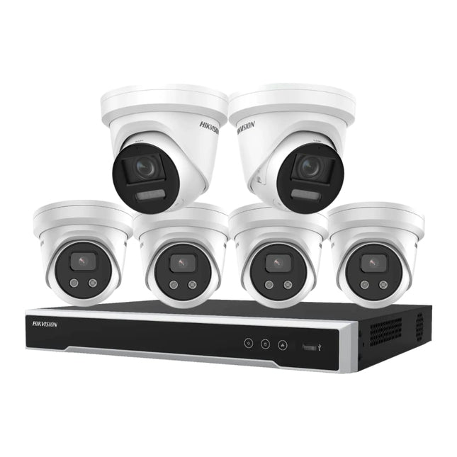 Hikvision 6 Cameras & 8 Channel CCTV Kit: 2 x 8MP ColorVu & 4 x 6MP AcuSense Turret Cameras + 8CH 8K NVR Bundle - CCTV Guru