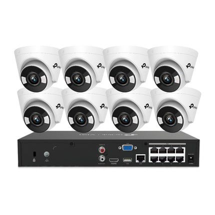 TP - Link VIGI 8 x 5MP Cameras & 8CH NVR CCTV Kit: 8 x Full Colour Turret Cameras + 8CH 4K PoE+ NVR Bundle - CCTV Guru