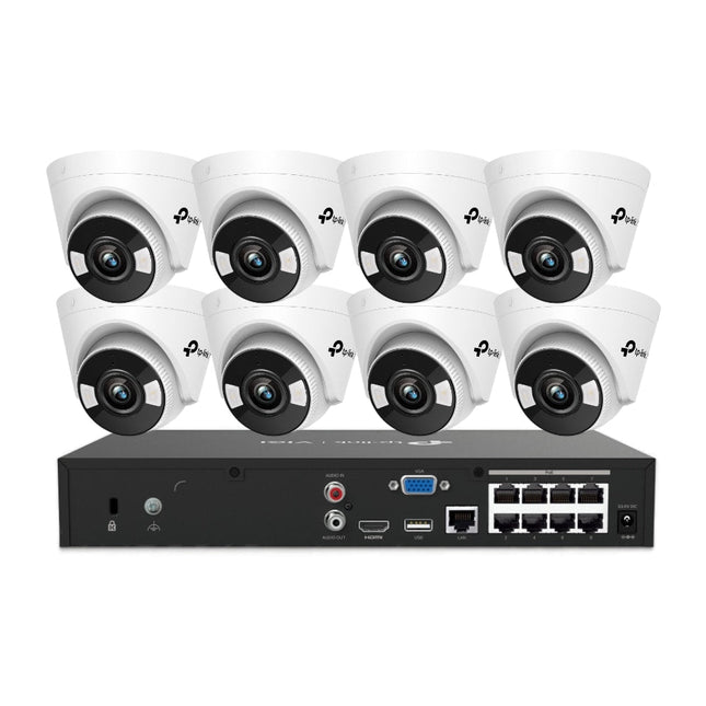 TP - Link VIGI 8 x 5MP Cameras & 8CH NVR CCTV Kit: 8 x Full Colour Turret Cameras + 8CH 4K PoE+ NVR Bundle - CCTV Guru