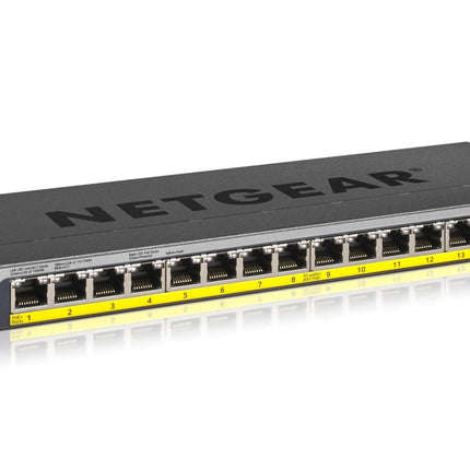 Netgear 16 - Port PoE/PoE+ Gigabit Ethernet Unmanaged Switch with 76W PoE Budget, Rack - mount or Wall - mount (GS116LP) - CCTV Guru
