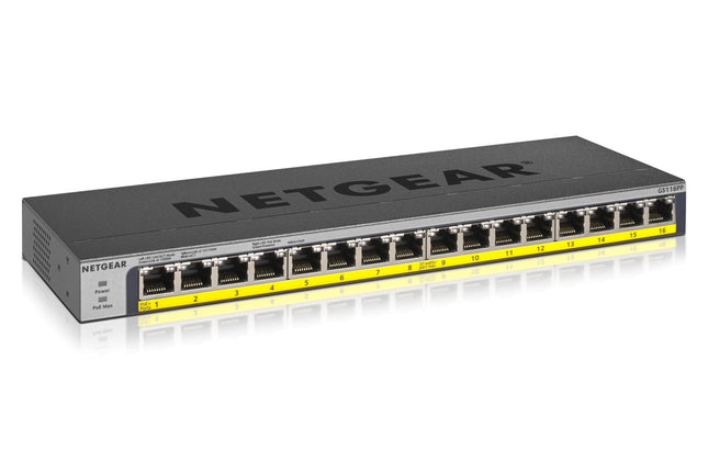 Netgear 16 - Port PoE/PoE+ Gigabit Ethernet Unmanaged Switch with 183W PoE Budget, Rack - mount or Wall - mount (GS116PP - CCTV Guru