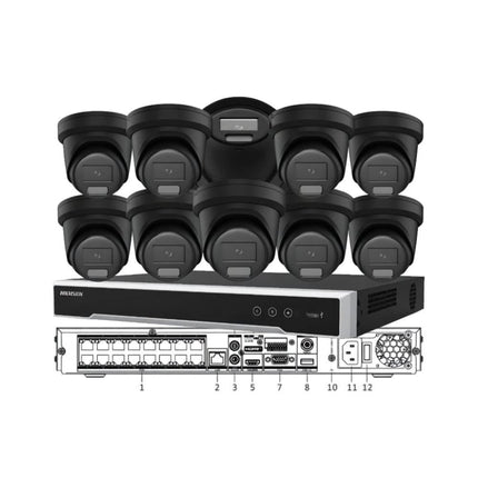 Hikvision 10 Camera 6MP or 8MP AcuSense Black CCTV Kit