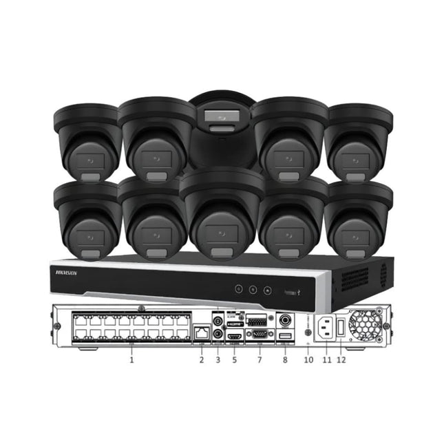 Hikvision 10 Camera 6MP or 8MP AcuSense Black CCTV Kit