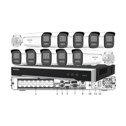 Hikvision 10-camera 8MP 4K ColorVu 3.0 Live-Guard bullet CCTV kit in white with 16-channel 8K NVR