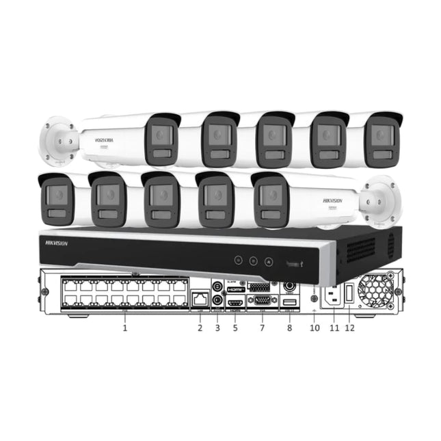 Hikvision 10-camera 8MP 4K ColorVu 3.0 Live-Guard bullet CCTV kit in white with 16-channel 8K NVR