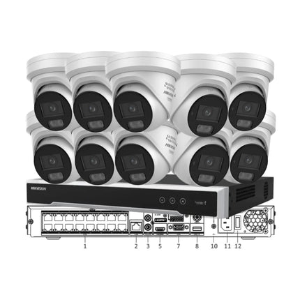 Hikvision 10 camera G3 ColorVu Live-Guard CCTV kit in white with 16 channel NVR