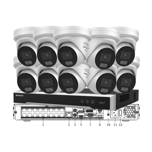 Hikvision 10 camera G3 ColorVu Live-Guard CCTV kit in white with 16 channel NVR