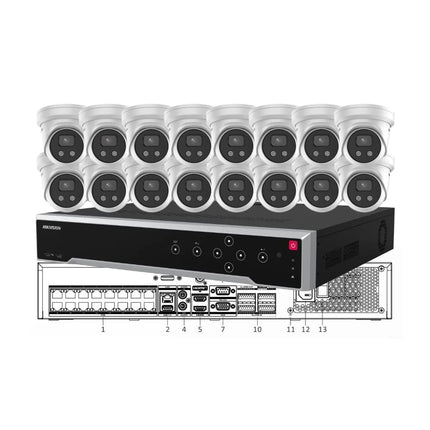 Hikvision 16-camera 8MP 4K AcuSense enterprise CCTV kit with 32-channel NVR, expandable to 32 cameras