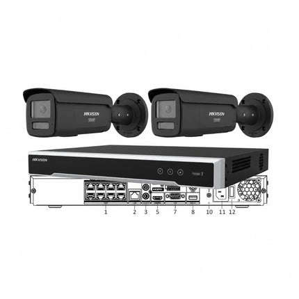 Hikvision 2-camera 8MP 4K ColorVu 3.0 Live-Guard black bullet CCTV kit with 8-channel PoE NVR