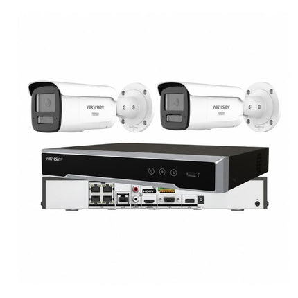 Hikvision 2-camera 8MP 4K ColorVu 3.0 Live-Guard white bullet CCTV kit with 4-channel PoE NVR