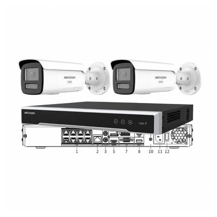 Hikvision 2-camera 8MP 4K ColorVu 3.0 Live-Guard white bullet CCTV kit with 8-channel PoE NVR