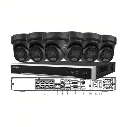 Hikvision 6 x 6MP ColorVu 3.0 active-deterrence black turrets with 8CH 8K M-Series NVR — Australian stock