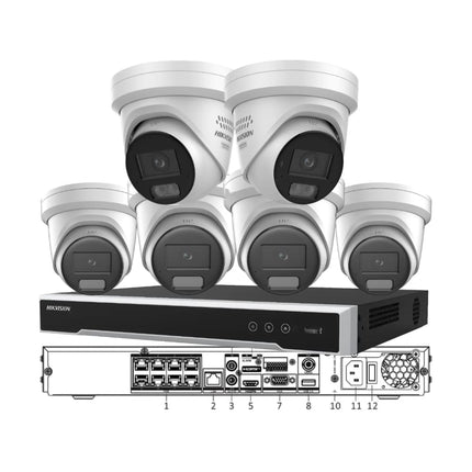 Hikvision 6-camera 8MP 4K CCTV kit with ColorVu Live-Guard and AcuSense turrets and 8-channel NVR