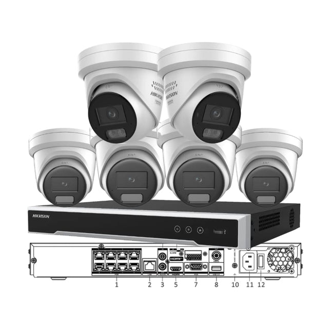 Hikvision 6-camera 8MP 4K CCTV kit with ColorVu Live-Guard and AcuSense turrets and 8-channel NVR