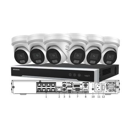 Hikvision 6 camera 8MP ColorVu 3.0 active deterrence turret and 8 channel 8K M series NVR system bundle kit