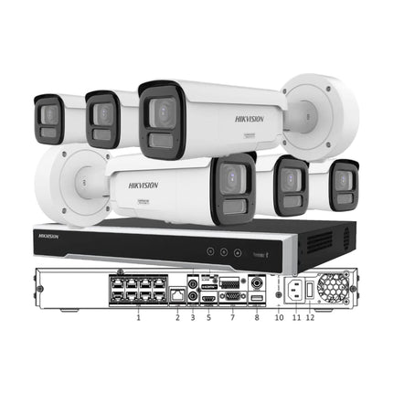 Hikvision 6 camera 8MP ColorVu 3.0 motorized varifocal active deterrence bullet and 8 channel 8K M series NVR surveillance system bundle kit