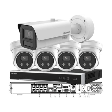 Hikvision ANPR number-plate CCTV kit — 1 DeepinView LPR bullet camera, 4 x 8MP AcuSense turret cameras and 8-channel PoE NVR