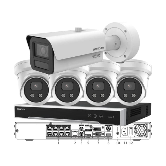 Hikvision ANPR number-plate CCTV kit — 1 DeepinView LPR bullet camera, 4 x 8MP AcuSense turret cameras and 8-channel PoE NVR