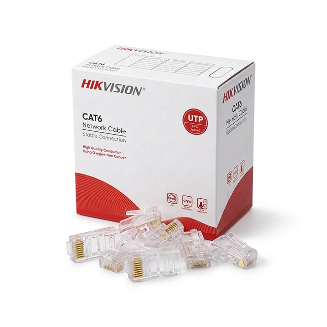 Hikvision CAT6 305m Blue Network Cable Box and 100 Pack of Hikvision RJ45 Modular Connectors.