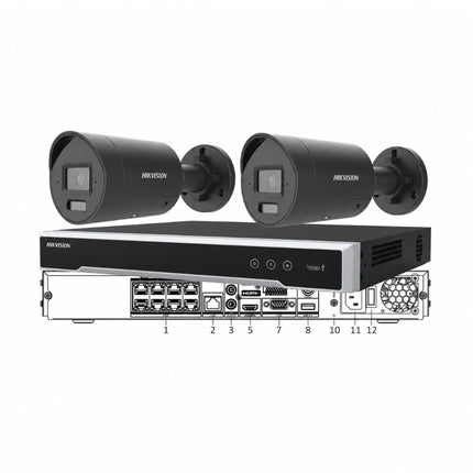 Hikvision DS-2CD2086G2H-I2U/SL black bullet cameras with M-Series NVR — strobe and two-way audio, Australian stock