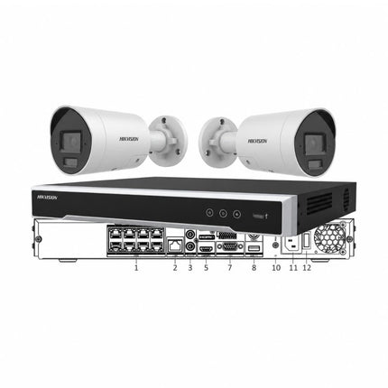 Hikvision 2-camera 8MP 4K AcuSense active-deterrence bullet CCTV kit in white with 4CH or 8CH PoE NVR