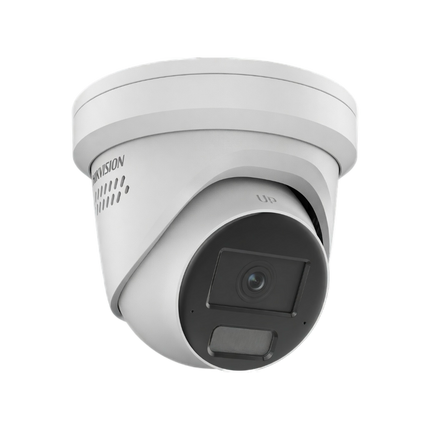 Hikvision DS-2CD2386G2H-IS2U/SL 8MP 4K Turret Camera in White with Live Guard strobe light.