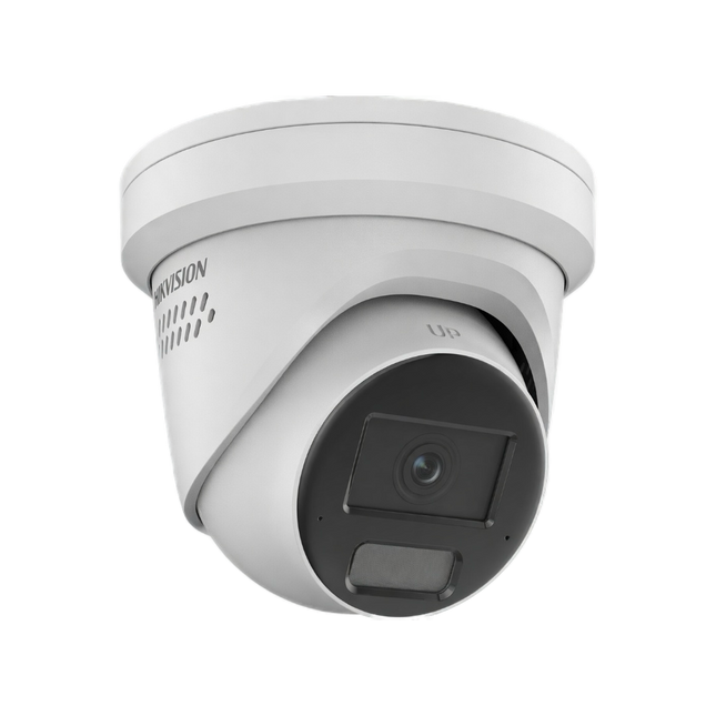 Hikvision DS-2CD2386G2H-IS2U/SL 8MP 4K Turret Camera in White with Live Guard strobe light.