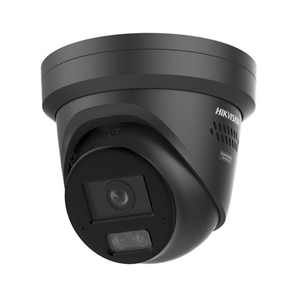 Side angled view of the HIKVISION DS-2CD2387G3-LIS2UY/SRB weather-resistant IP67 turret camera with robust metal housing.