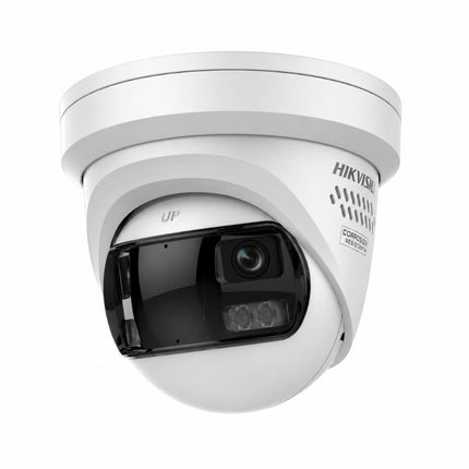 White Hikvision DS-2CD2387G3P-LIS2UY/SL 8MP 180-degree panoramic ColorVu turret camera