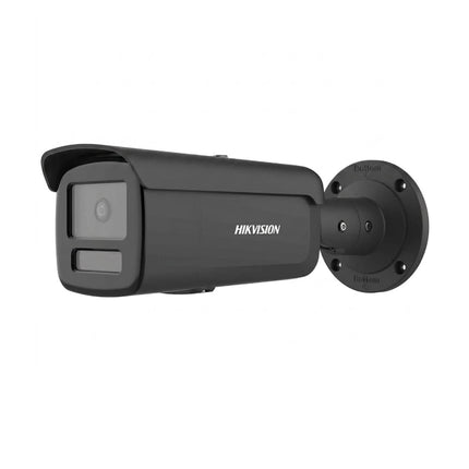 Hikvision DS-2CD2T66G2H-4I 80m IR outdoor bullet camera installed on a commercial building perimeter wall.