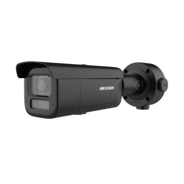Hikvision DS-2CD3666G2HT-LIZSY Black 6MP Smart Hybrid Light motorized varifocal bullet camera front view.