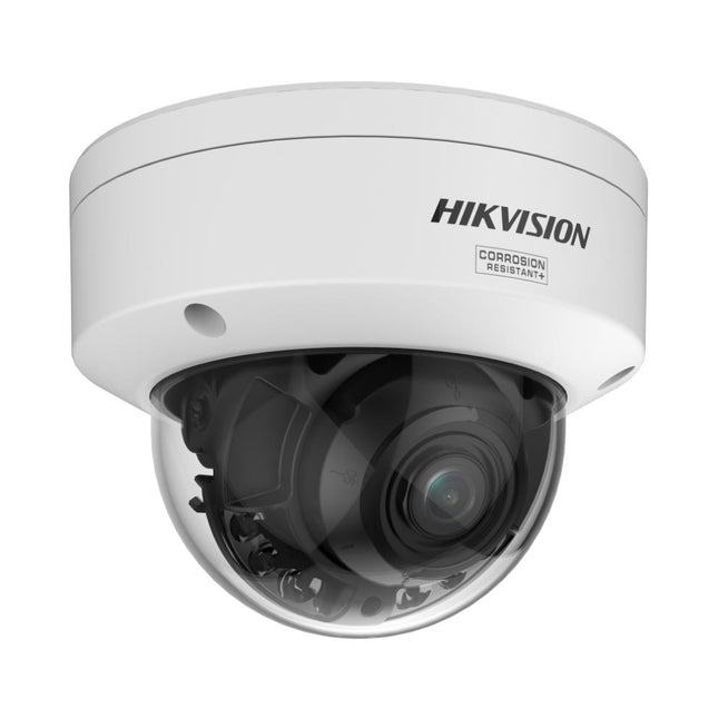 Hikvision DS-2CD37167G3T-LIZSUY NEMA 4X anti-corrosion dome camera installed on a coastal commercial facility ceiling.