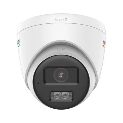 Technical dimensions diagram for Hikvision DS-2CE72UF3T-LS 4K turret camera with IP67 housing.