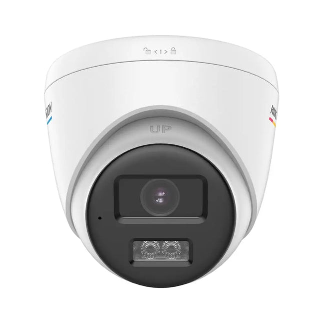 Technical dimensions diagram for Hikvision DS-2CE72UF3T-LS 4K turret camera with IP67 housing.