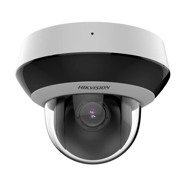 Hikvision DS-2DE2A404IWG1-E 4MP Value Series mini PTZ camera — front view showing 2.8-12mm motorised 4× zoom lens, 20m smart IR ring and AcuSense AI engine, IP66/IK10 weather-rated turret