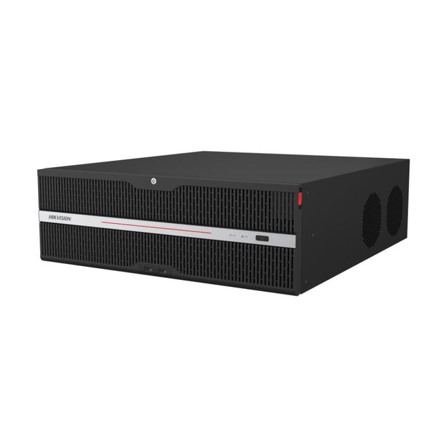 HIKVISION DS-96128NXI-S16R 128-Channel 8K Ultra Series NVR front panel with status LEDs and rack-mount ears.