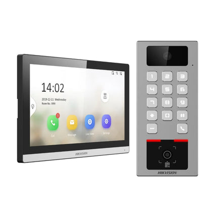 Hikvision DS-K1T502DBWX-CQRE1 QR access control intercom kit with 7-inch DS-KH6350-WTE1 monitor and 4-port PoE switch for Australia