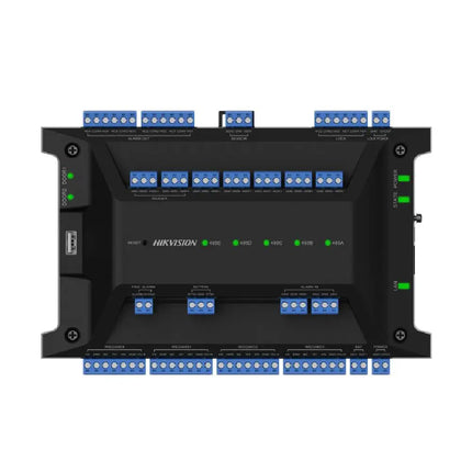 Hikvision DS-K2702X-P Ultra Series 2-Door Access Controller front view with terminal connectors and LED indicators.