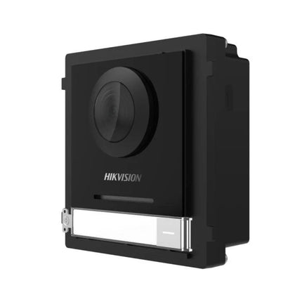 Rear configuration view of the Hikvision Gen2 2-wire door phone showing the modular communication interfaces, alarm inputs, and dual relay outputs capable of controlling two separate electronic door locks.