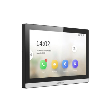 Side angle profile of the surface wall-mounted Hikvision smart room monitor, demonstrating its ultra-thin 21mm depth casing profile and premium minimalist chassis structure.